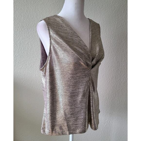 Skies Are Blue Babydoll Glitter Top Blouse Large Womens Gold Party Cocktail Club - Picture 4 of 10